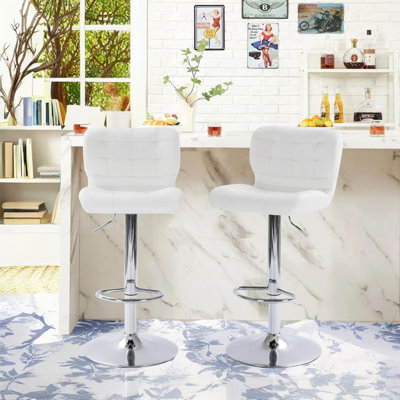 Bar Stools Set outlet of 2 Bar Chairs White Counter Height Stools Adjustable